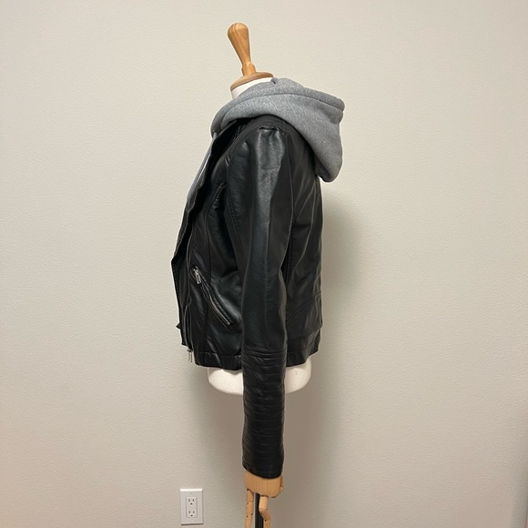 Faux Leather Contrast Hooded Jacket - Picture 2 of 7